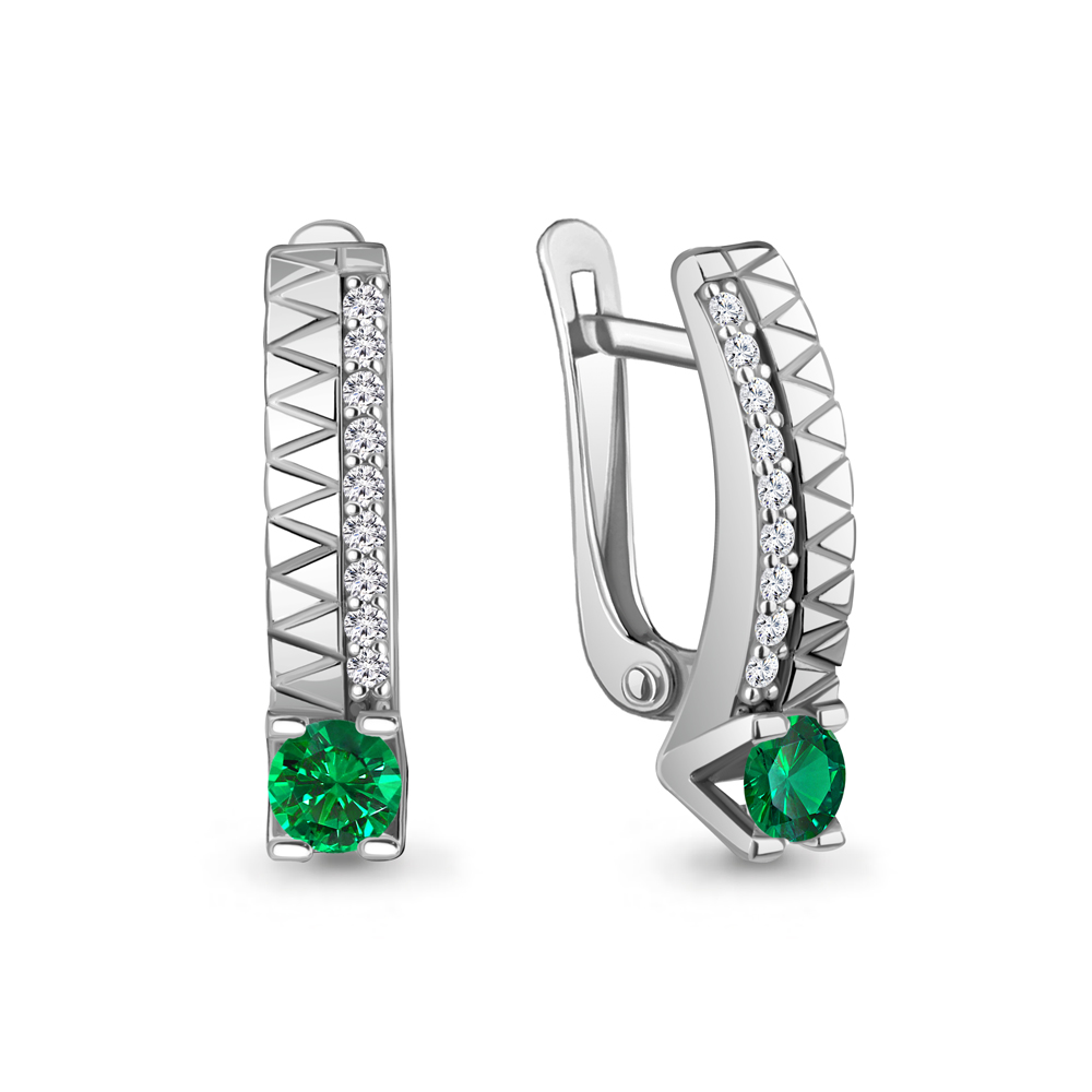 400135АГ Серьги из Серебра с наноизумрудами, фианитами