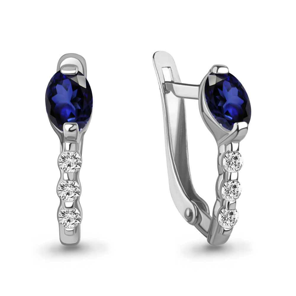 400202АБ Серьги из Серебра с наносапфирами, фианитами