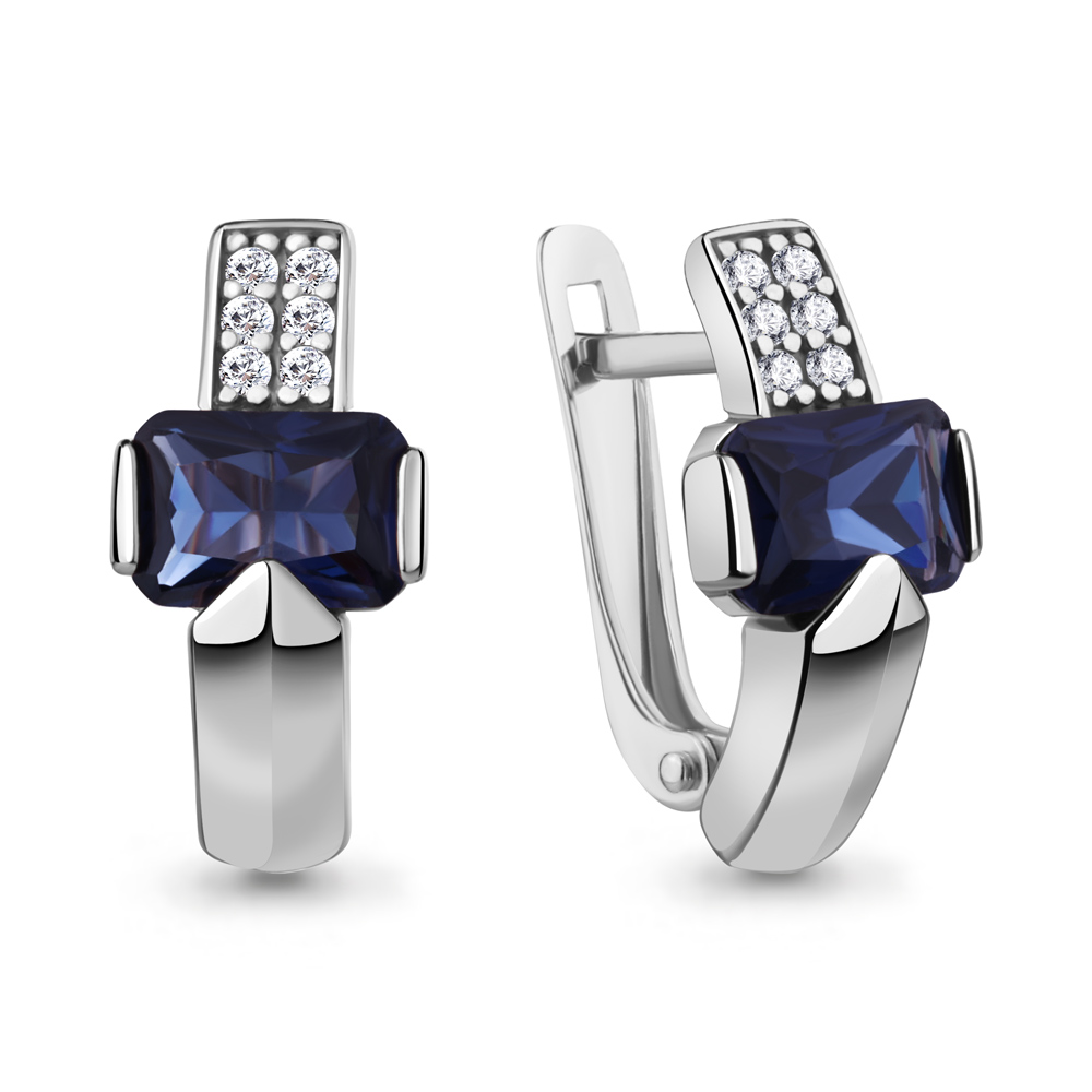 400206АБ Серьги из Серебра с наносапфирами, фианитами