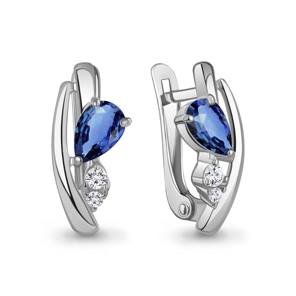 400311АБ Серьги из Серебра с наносапфирами, фианитами