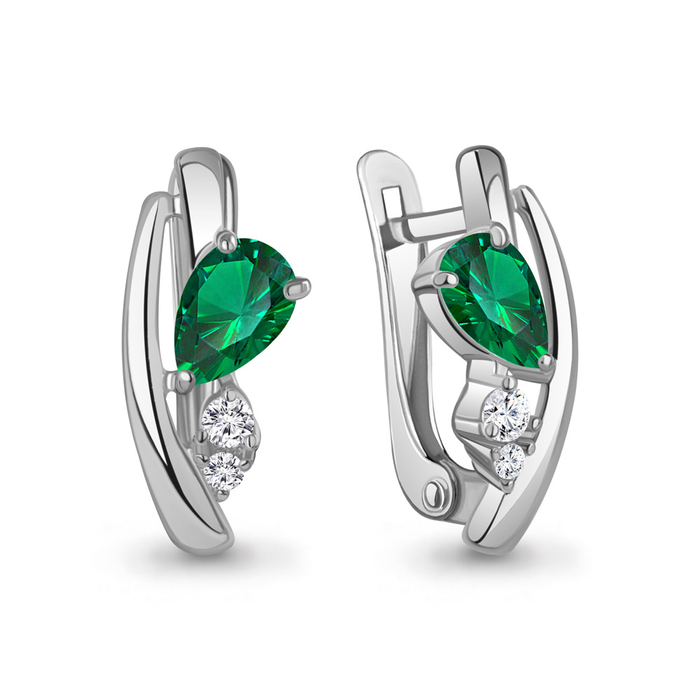 400311АГ Серьги из Серебра с наноизумрудами, фианитами