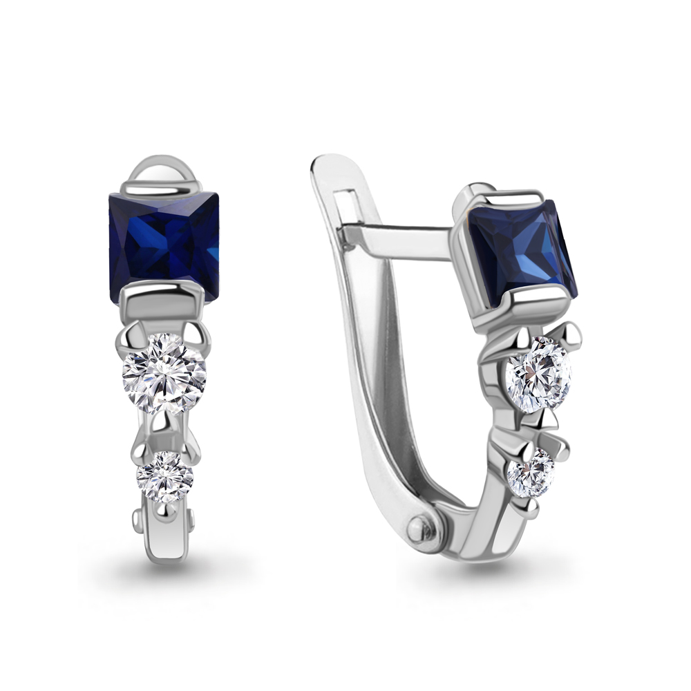 400320АБ Серьги из Серебра с наносапфирами, фианитами