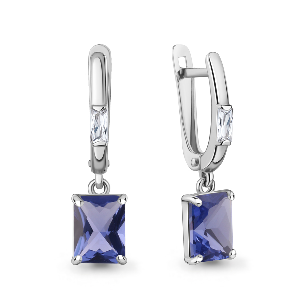 400382603 Серьги из Серебра с нанотанзанитами иск., фианитами