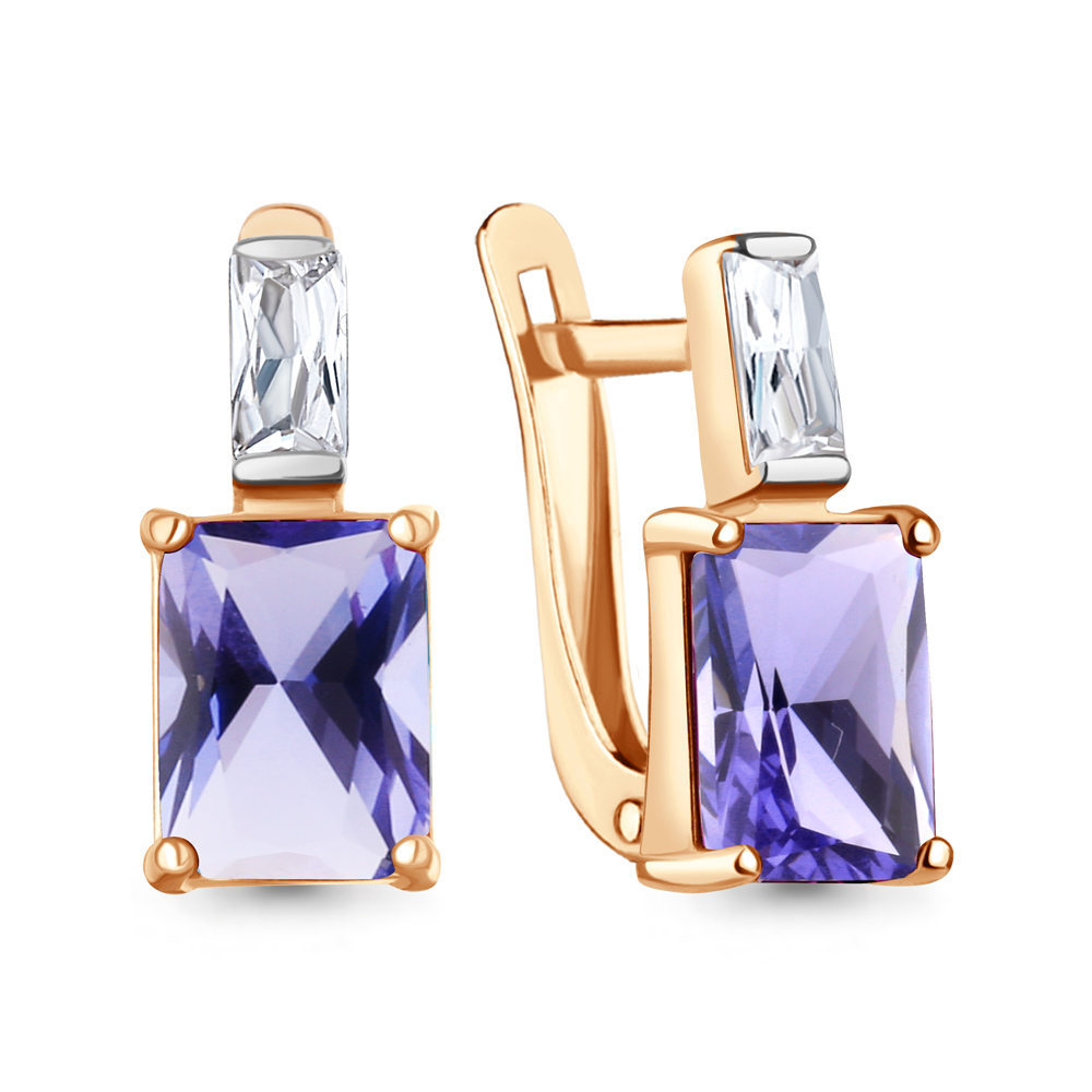 400383603 Серьги из Золота с нанотанзанитами иск., фианитами