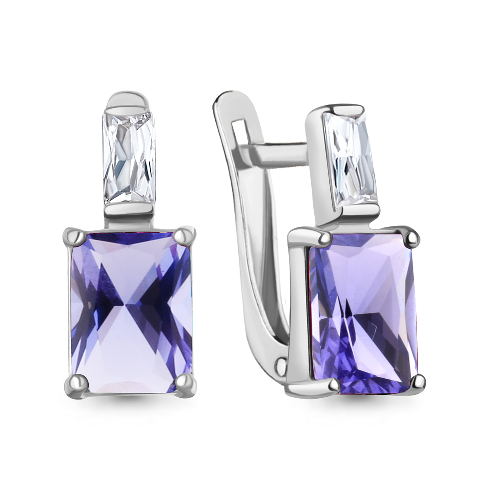 400383603 Серьги из Серебра с нанотанзанитами иск., фианитами