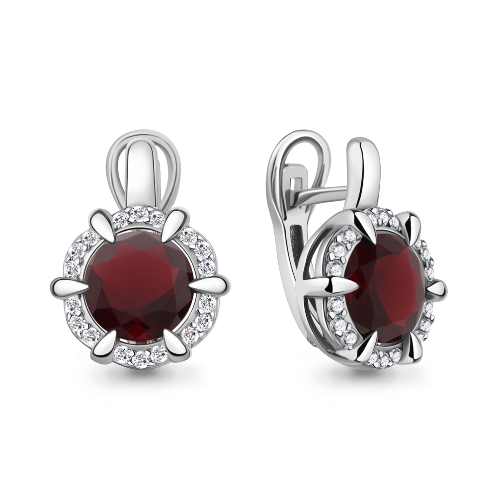 40046985А Серьги из Серебра с наногранатами, фианитами