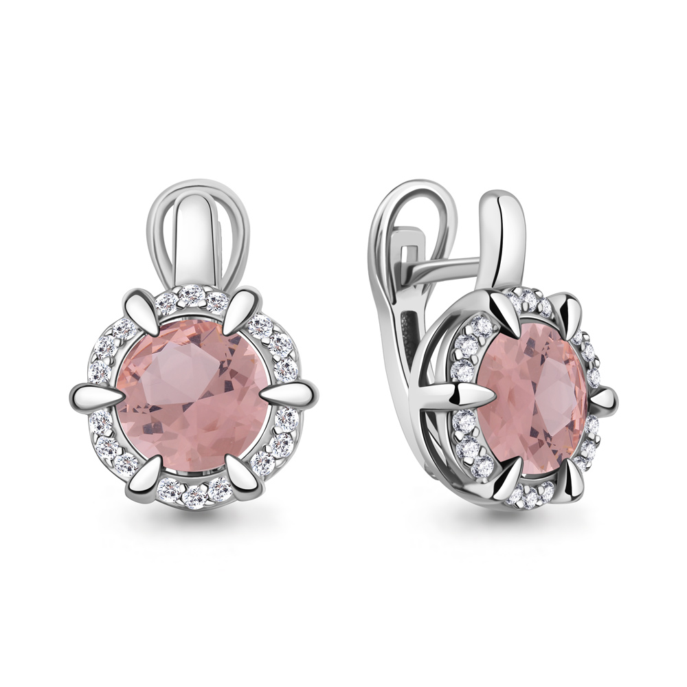 40046990А Серьги из Серебра с наноморганитами, фианитами