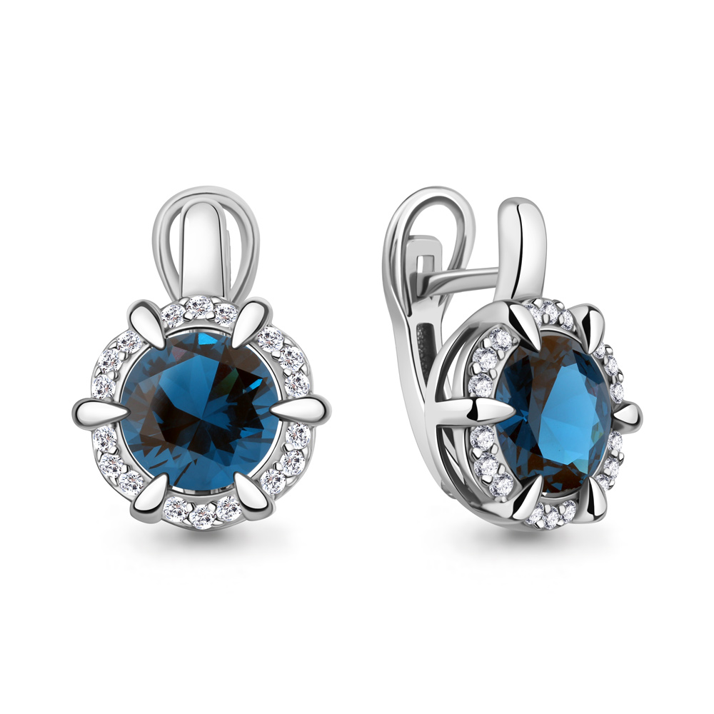 40046993А Серьги из Серебра с нанотопазами лондон, фианитами