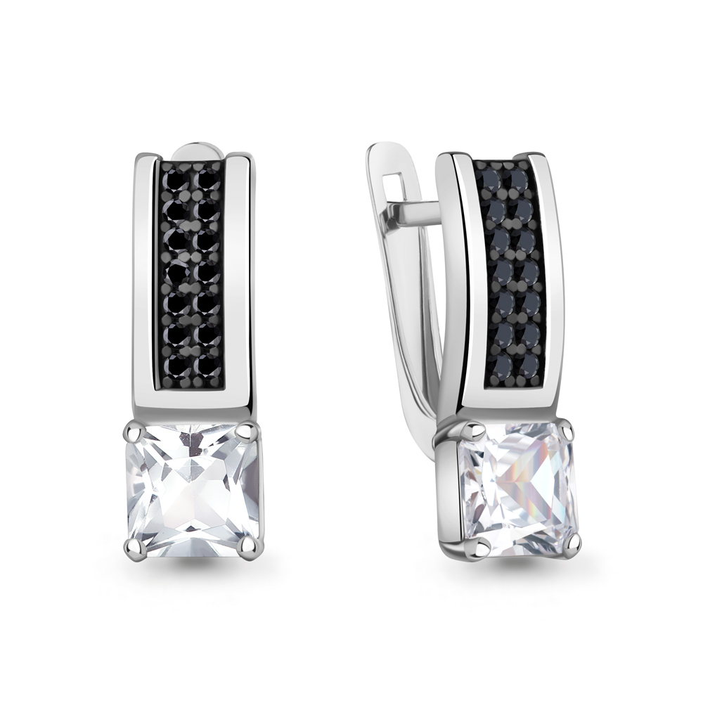 400497АЧ Серьги из Серебра с нанокристаллами, фианитами