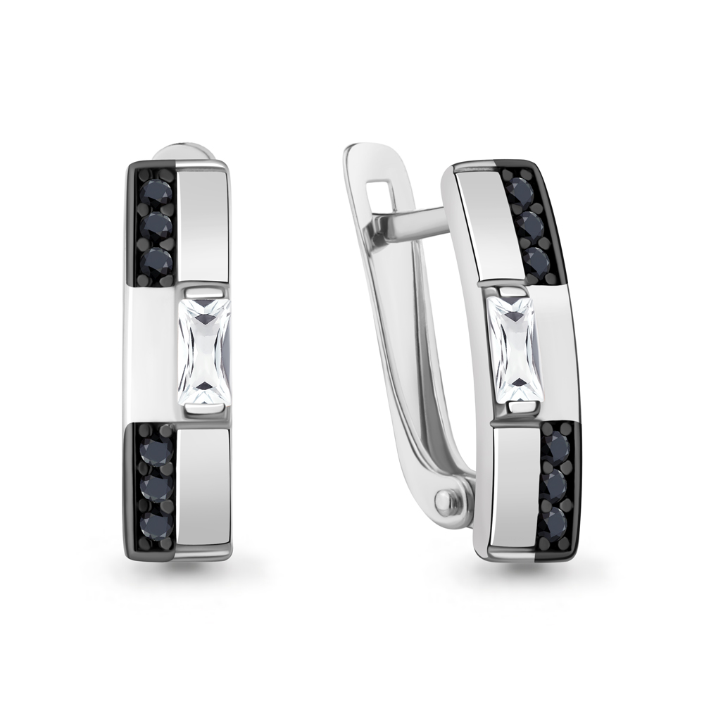 400498АЧ Серьги из Серебра с нанокристаллами, фианитами