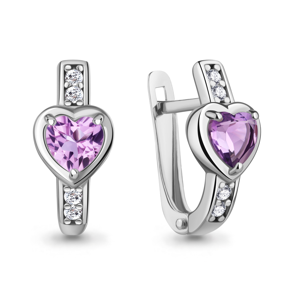 40051304А Серьги из Серебра с аметистами, фианитами