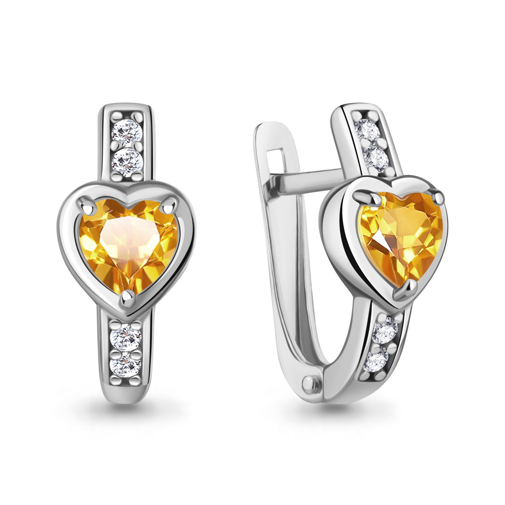 40051306А Серьги из Серебра с фианитами, цитринами