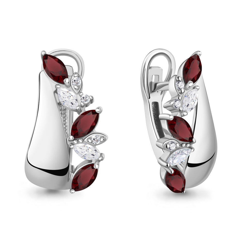 40054803А Серьги из Серебра с гранатами, фианитами