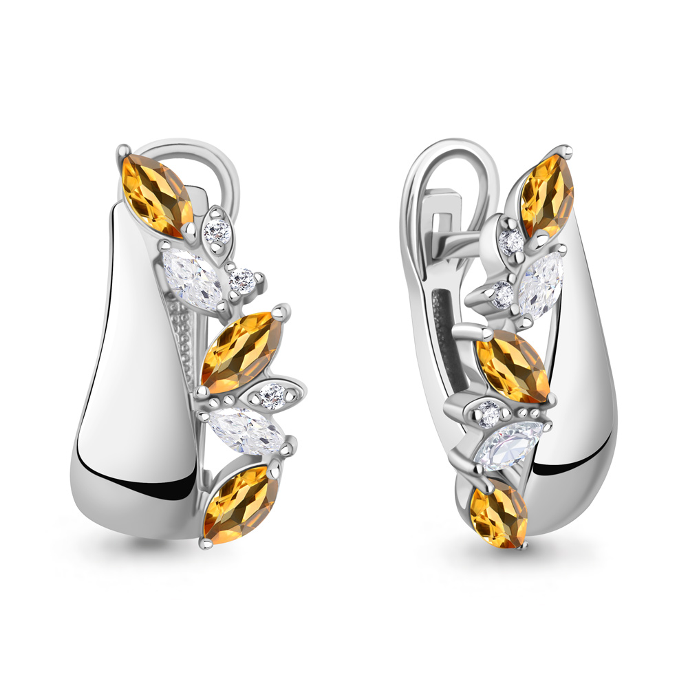 40054806А Серьги из Серебра с фианитами, цитринами