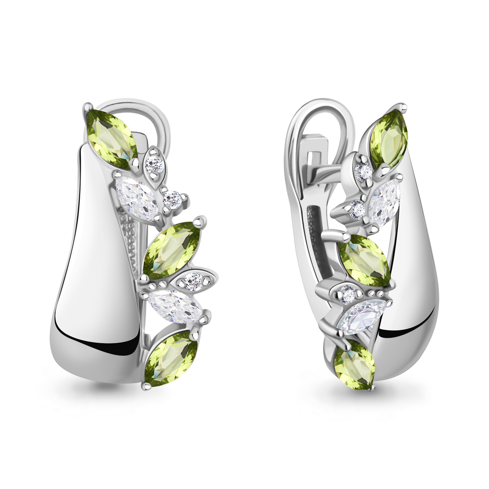 40054807А Серьги из Серебра с фианитами, хризолитами