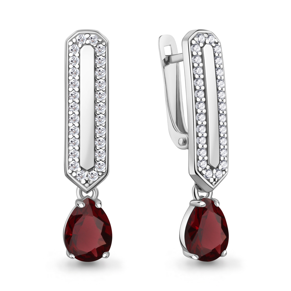 40055403А Серьги из Серебра с гранатами, фианитами