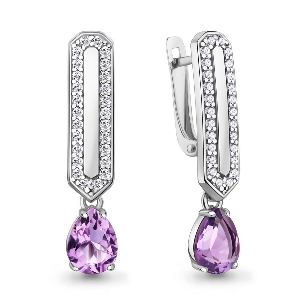 40055404А Серьги из Серебра с аметистами, фианитами