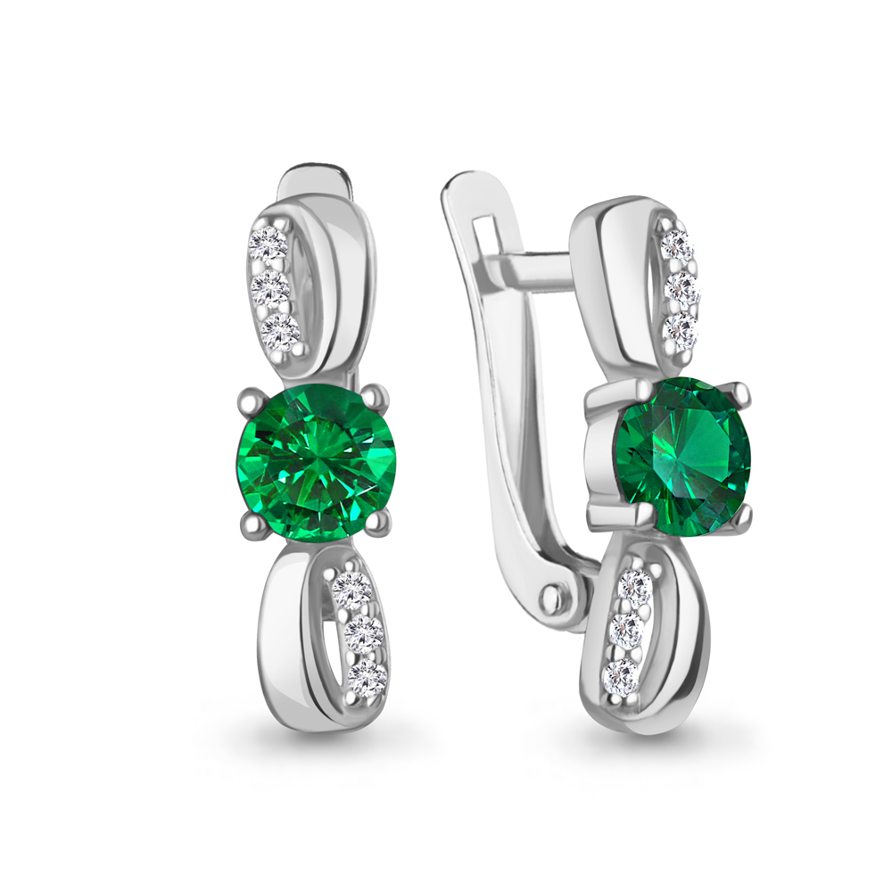 400560АГ Серьги из Серебра с наноизумрудами, фианитами