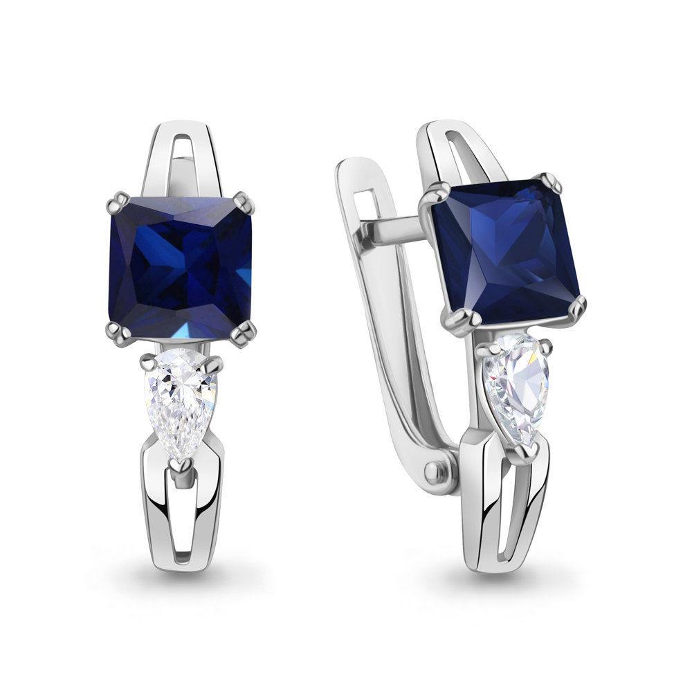 400565Н Серьги из Серебра с наносапфирами, фианитами