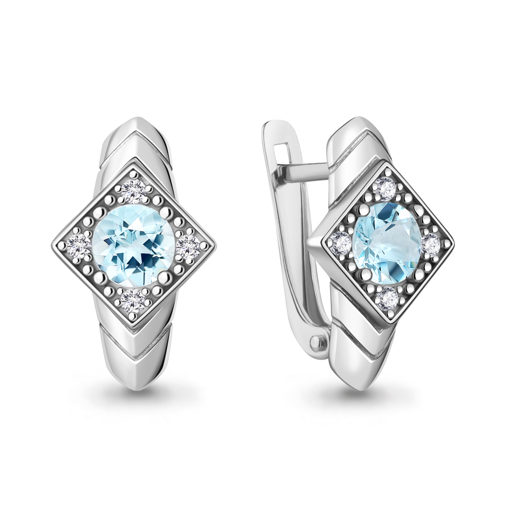 40058402А Серьги из Серебра с топазами скай блю, фианитами