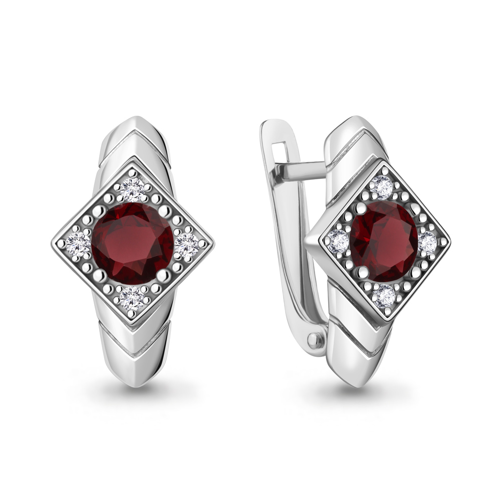 40058403А Серьги из Серебра с гранатами, фианитами