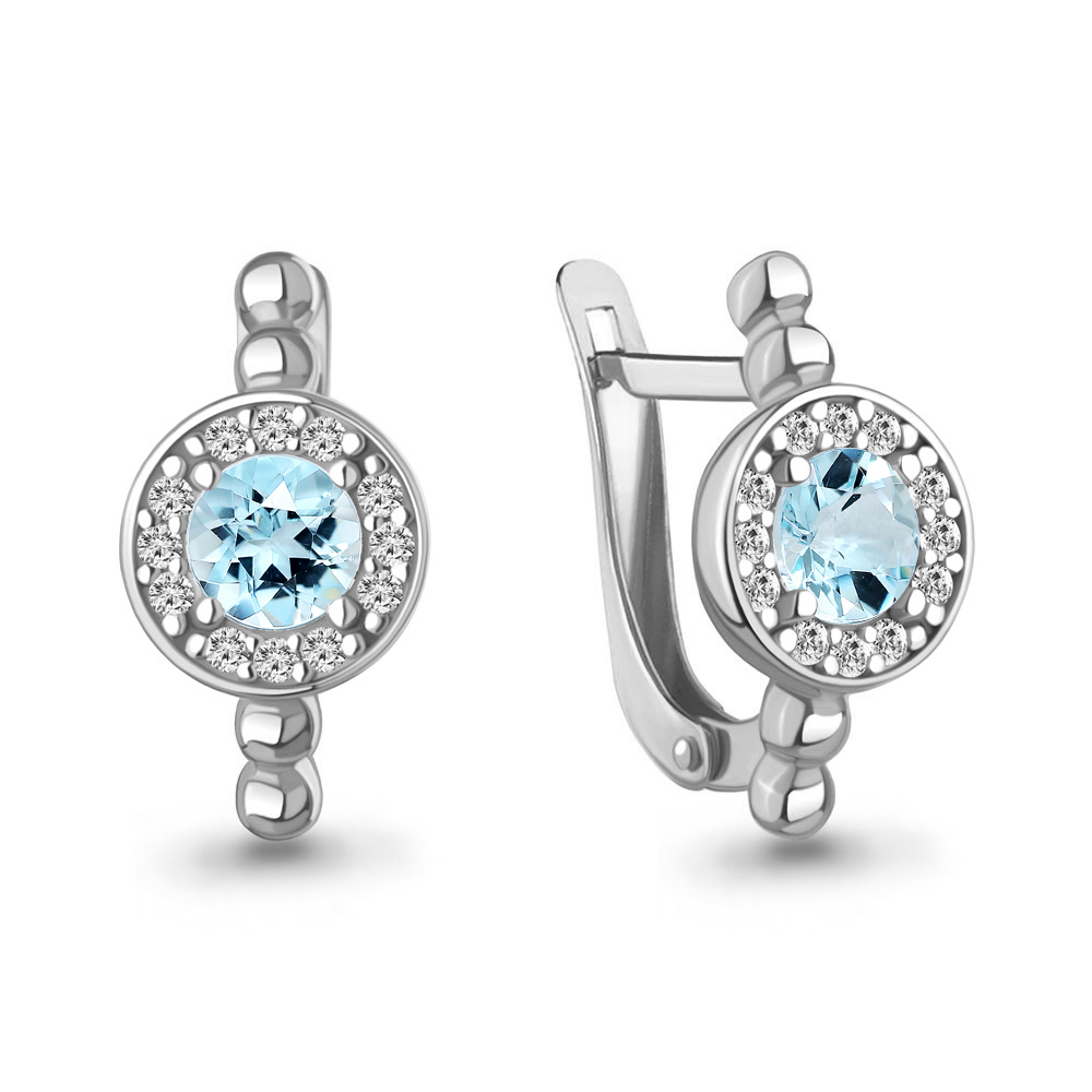 40058502А Серьги из Серебра с топазами скай блю, фианитами