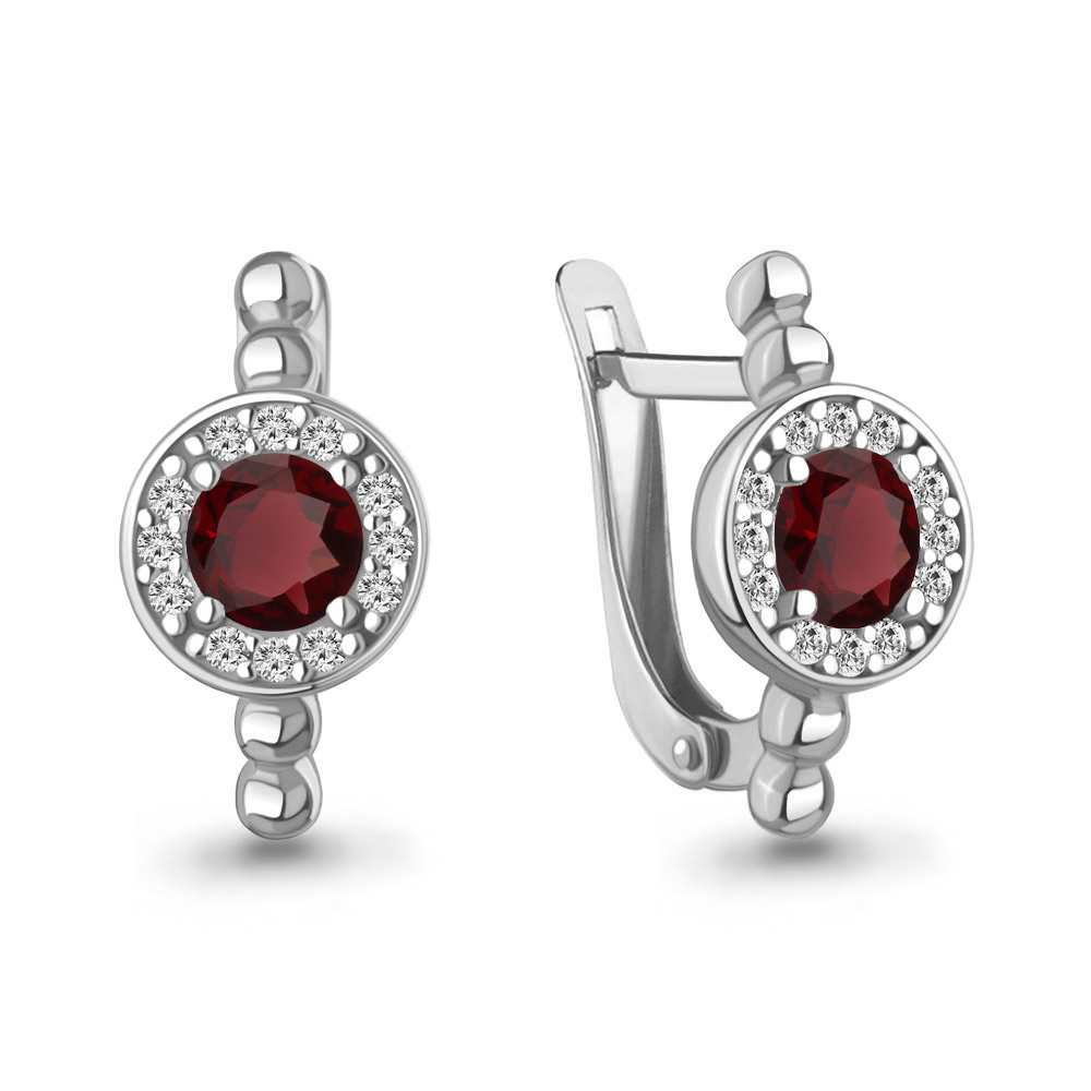 40058503А Серьги из Серебра с гранатами, фианитами