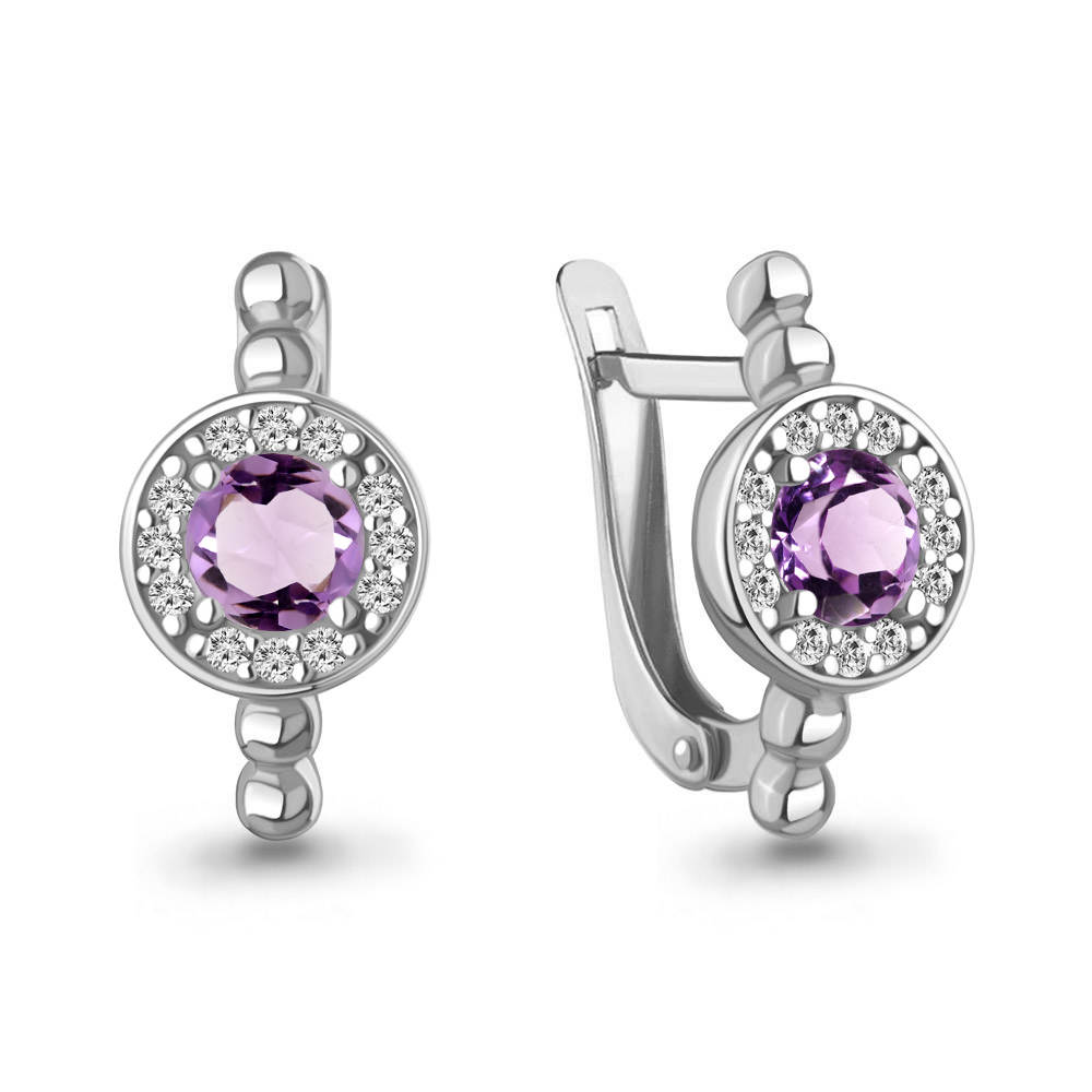 40058504А Серьги из Серебра с аметистами, фианитами