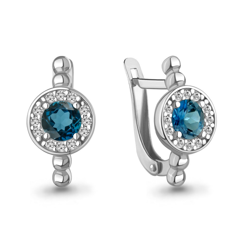 40058508А Серьги из Серебра с топазами лондон блю, фианитами