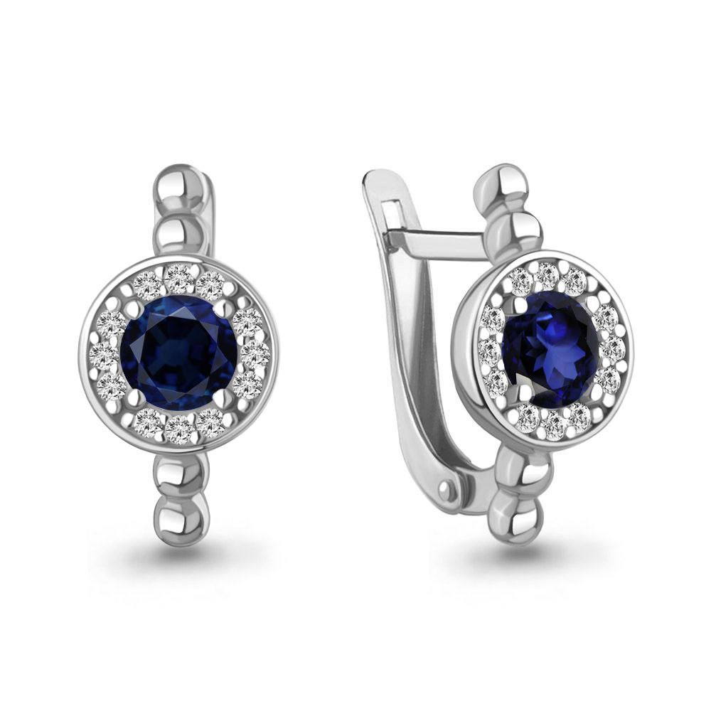 400585АБ Серьги из Серебра с наносапфирами, фианитами
