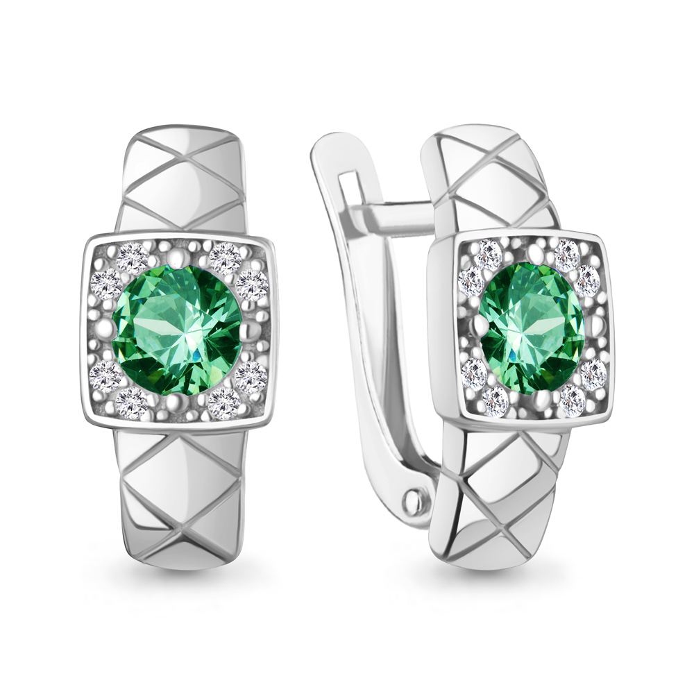 400586АГ Серьги из Серебра с наноизумрудами, фианитами