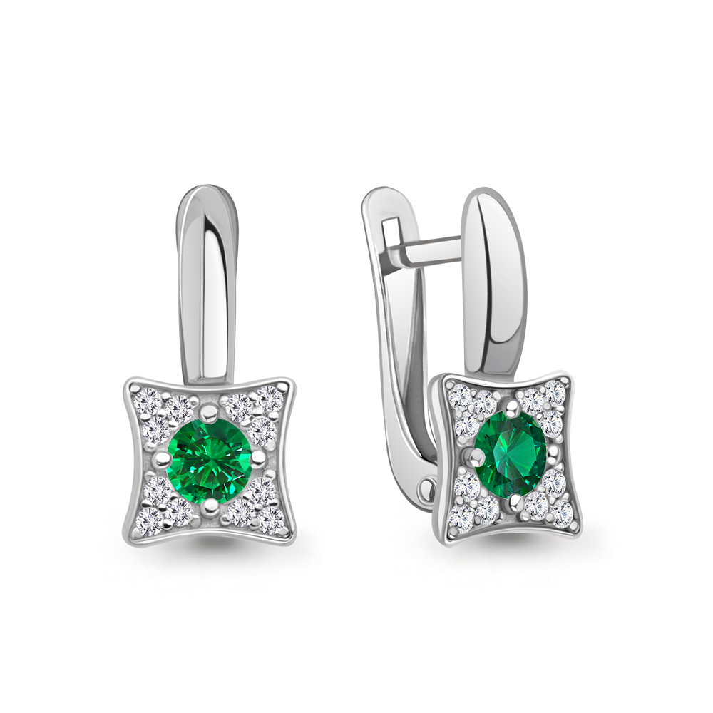 400587АГ Серьги из Серебра с наноизумрудами, фианитами