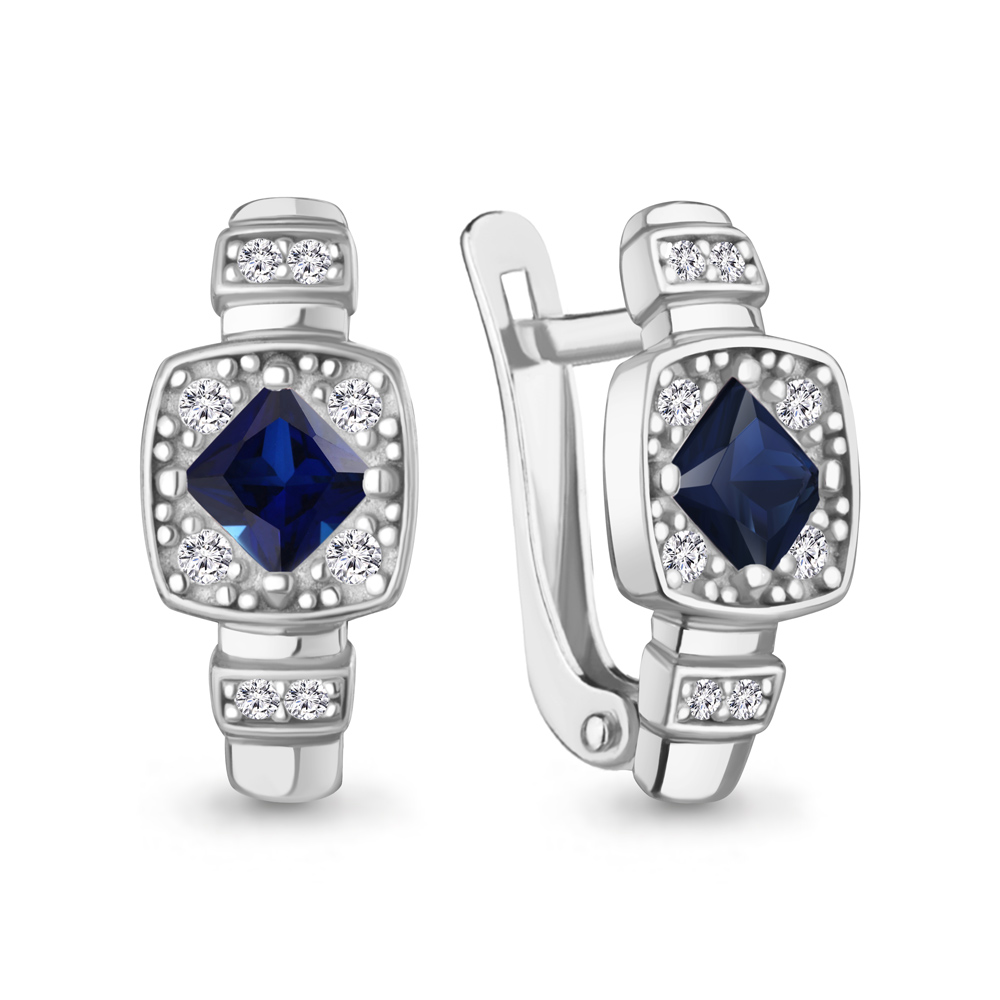 400588АБ Серьги из Серебра с наносапфирами, фианитами
