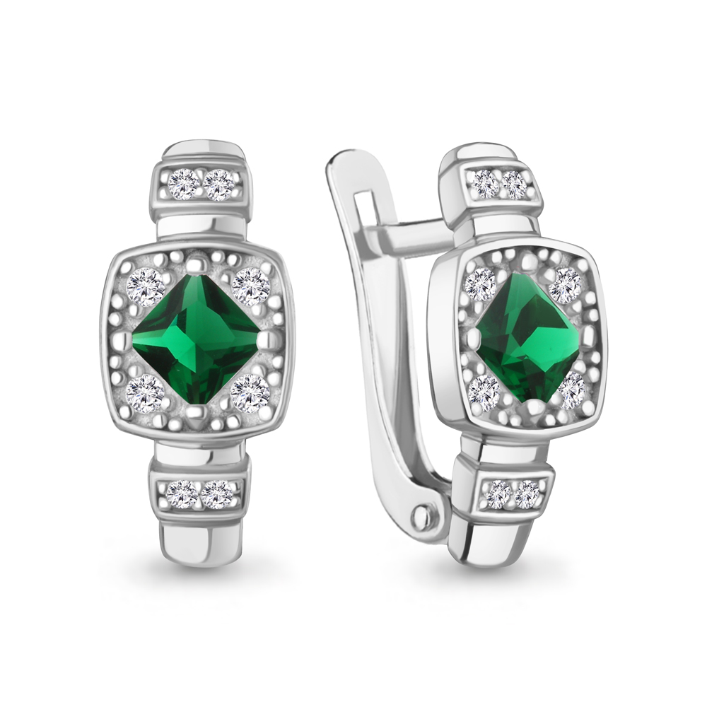 400588АГ Серьги из Серебра с наноизумрудами, фианитами