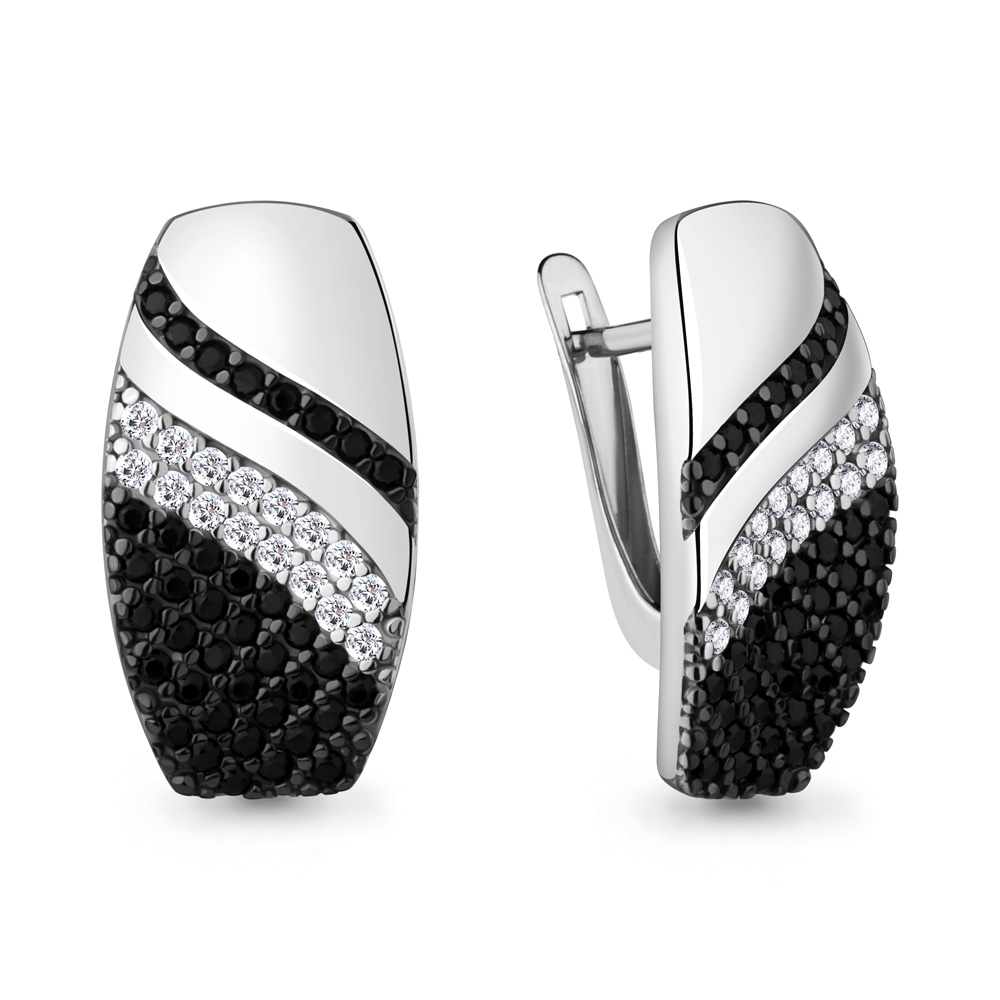 400606АЧ Серьги из Серебра с нанокристаллами, фианитами