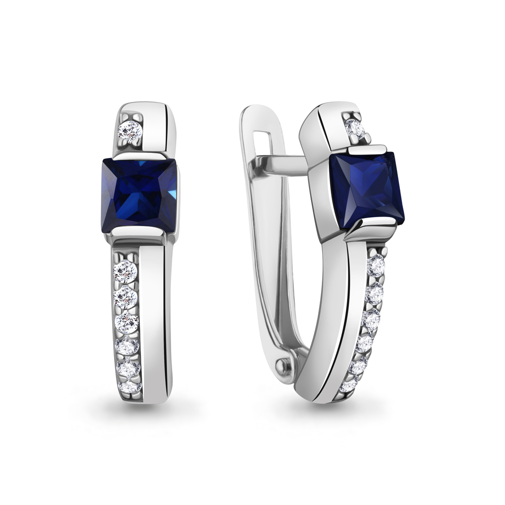 400631АБ Серьги из Серебра с наносапфирами, фианитами