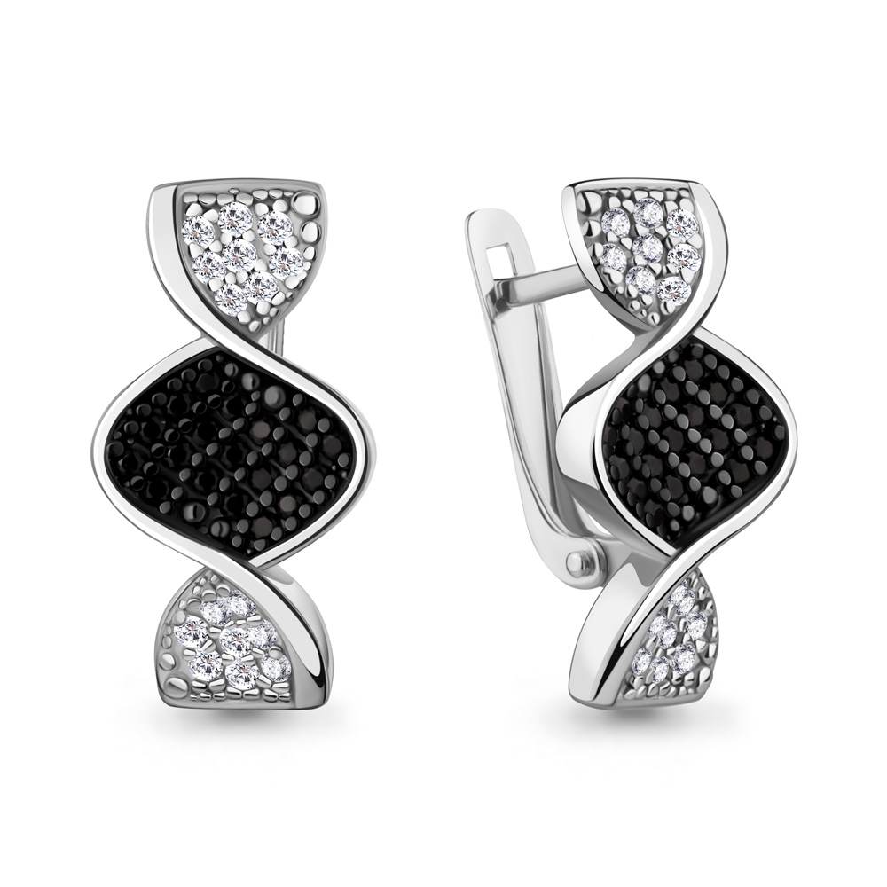 400638АЧ Серьги из Серебра с нанокристаллами, фианитами