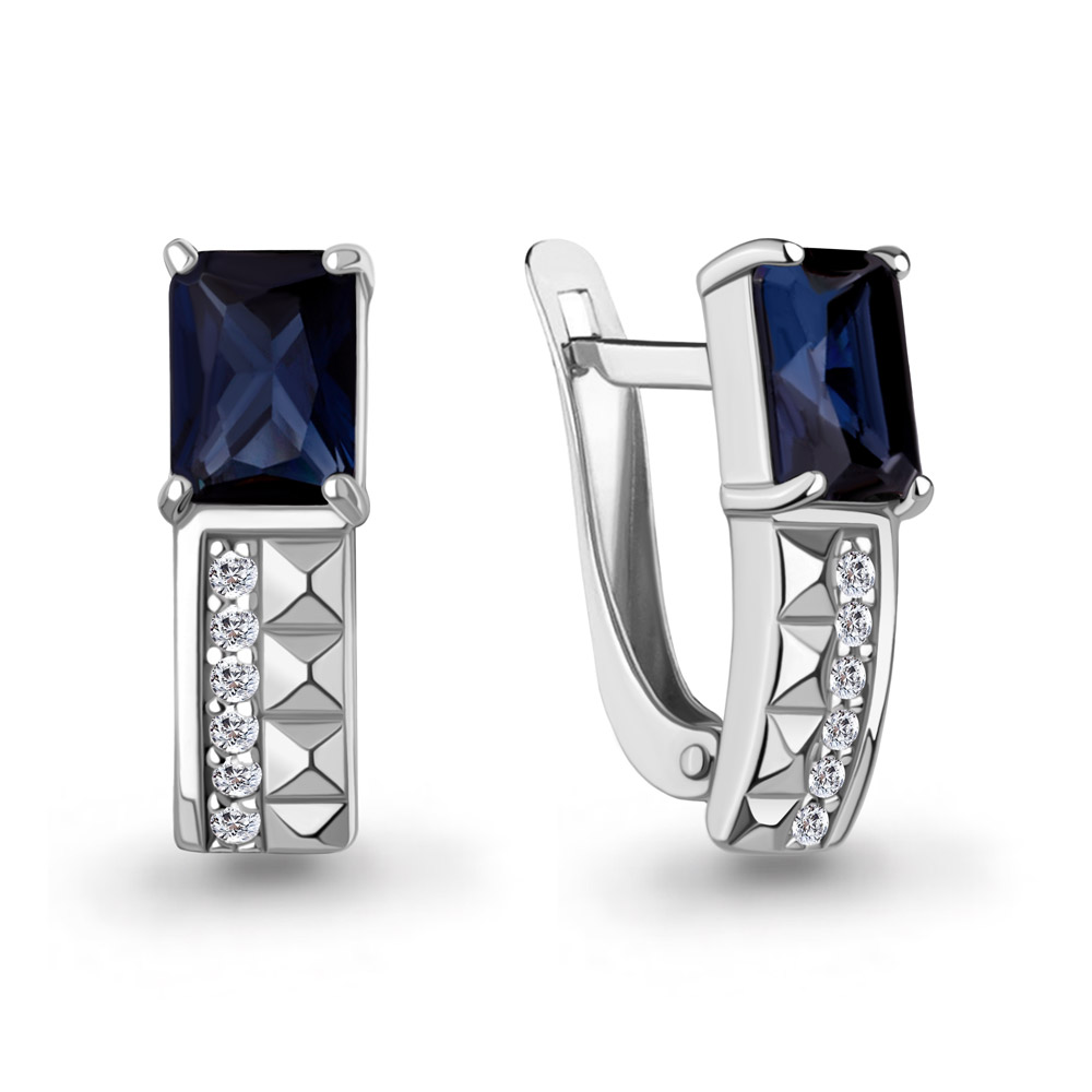 400656АБ Серьги из Серебра с наносапфирами, фианитами