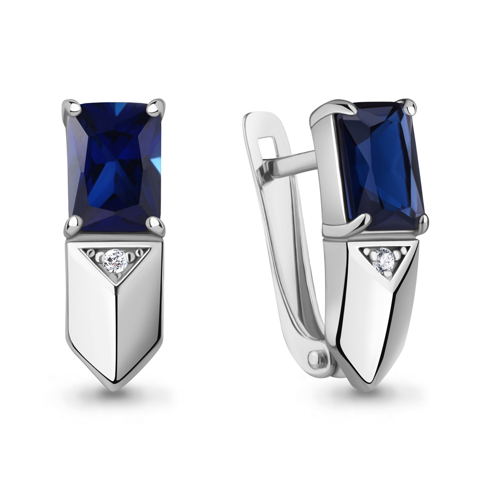 400657АБ Серьги из Серебра с наносапфирами, фианитами