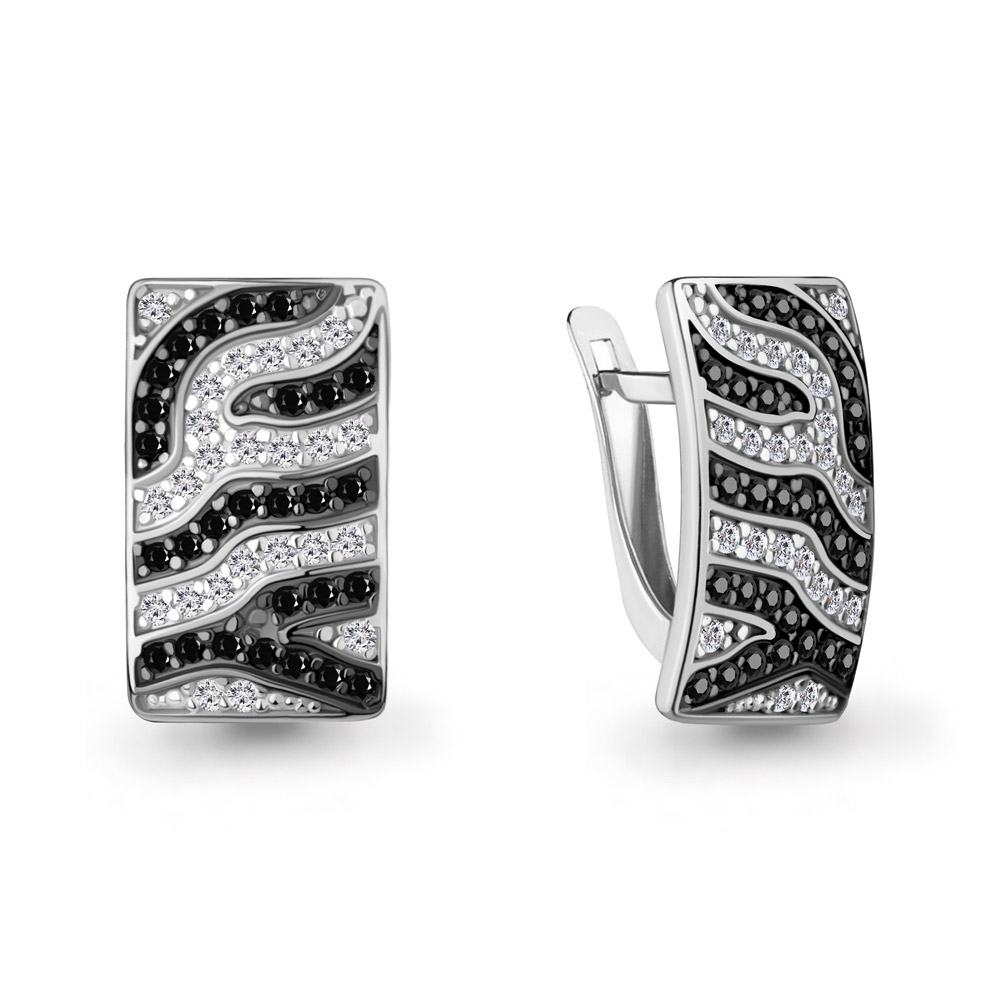 400681АЧ Серьги из Серебра с нанокристаллами, фианитами