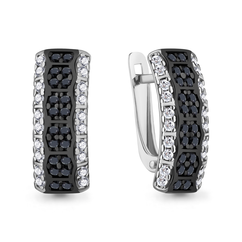 400684АЧ Серьги из Серебра с нанокристаллами, фианитами