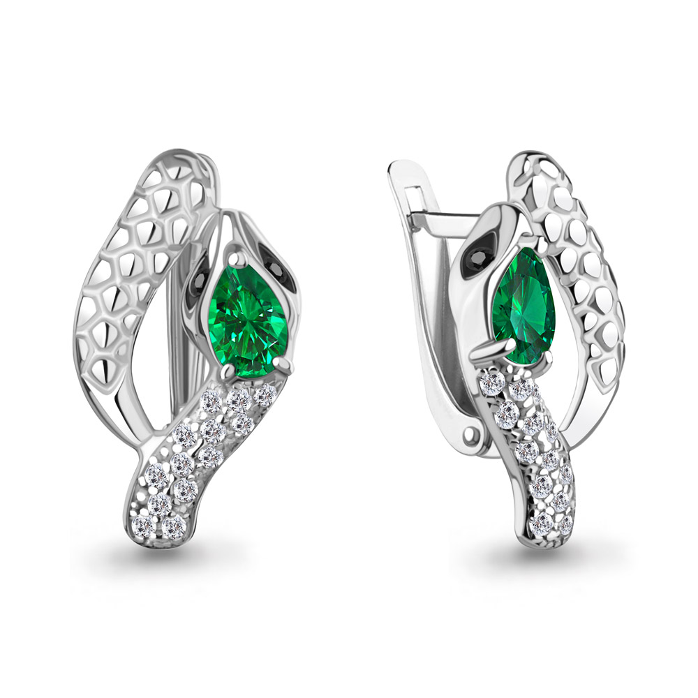 400685АГЧ Серьги из Серебра с наноизумрудами, нанокристаллами, фианитами
