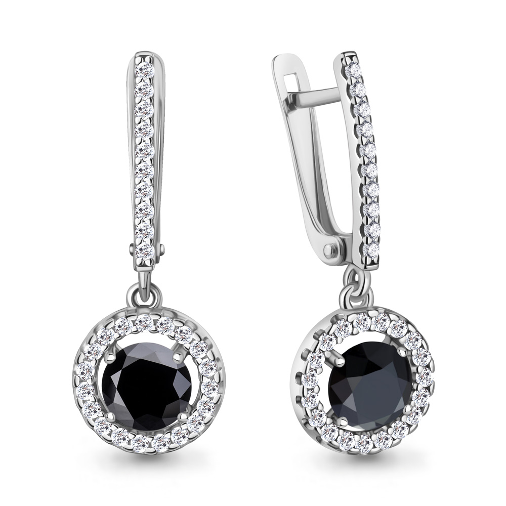 400702АЧ Серьги из Серебра с стёклами, фианитами