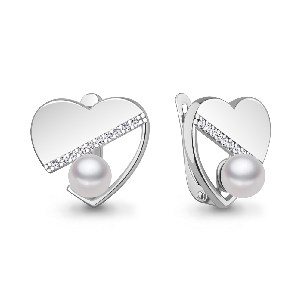 400727А Серьги из Серебра с имитациями жемчуга, фианитами