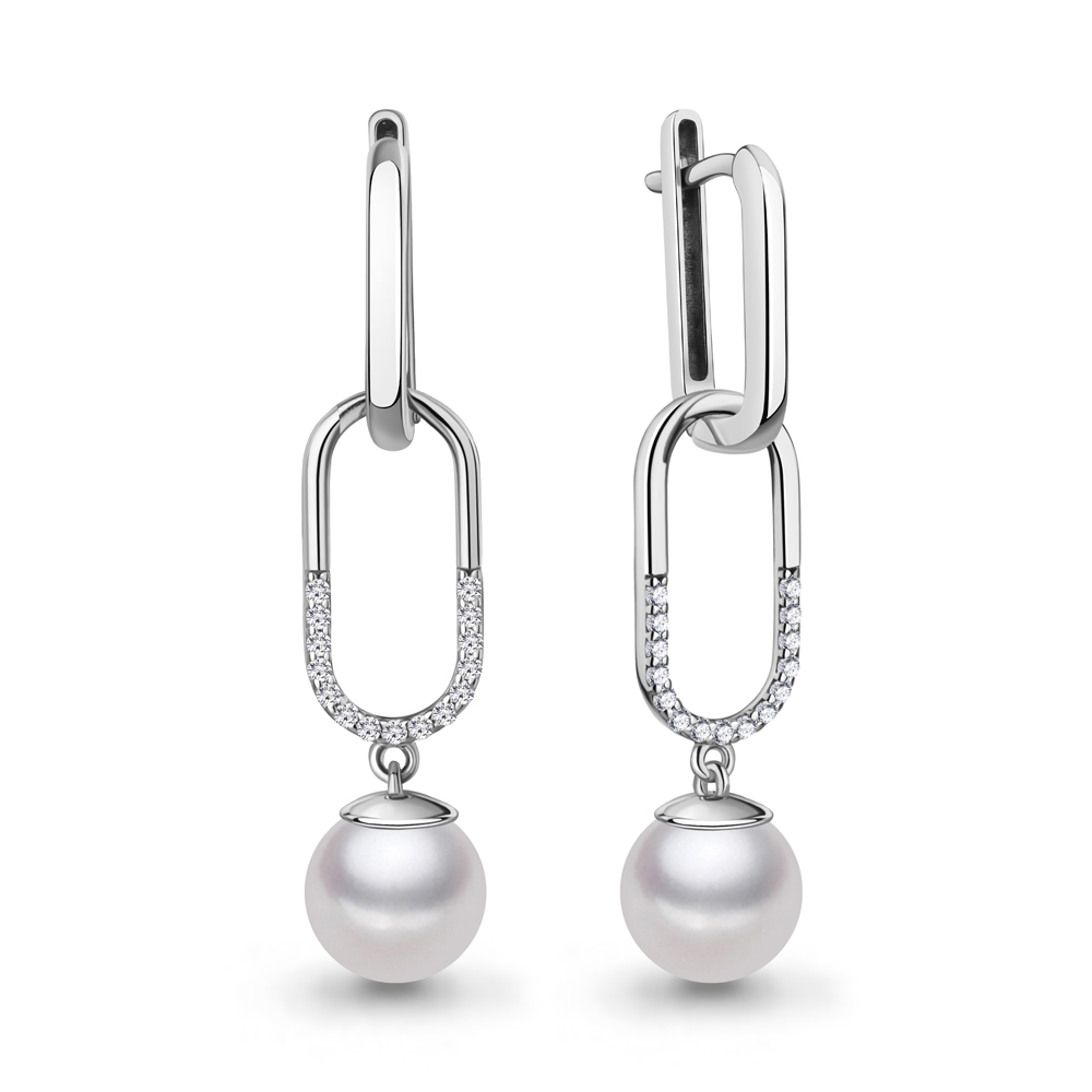 400728А Серьги из Серебра с фианитами, хрустальным жемчугом