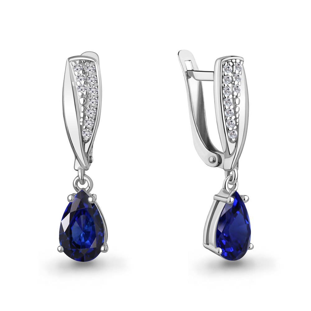 400742АБ Серьги из Серебра с наносапфирами, фианитами