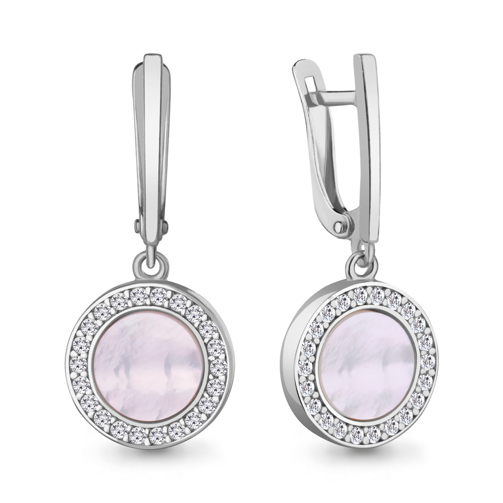 400762А Серьги из Серебра с поделочными камнями, фианитами