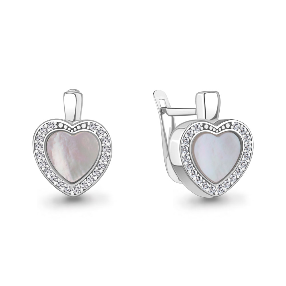 400763А Серьги из Серебра с поделочными камнями, фианитами