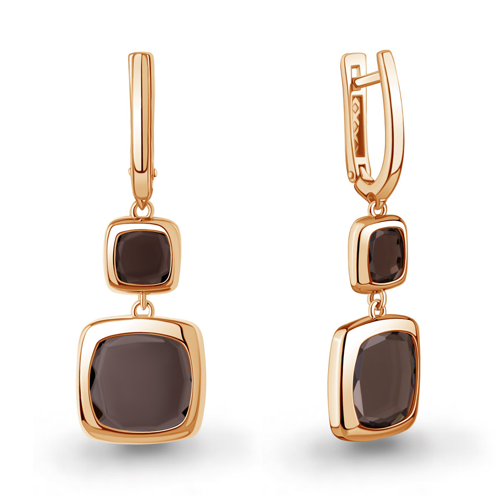 40080201 Серьги из Золота с кварцами дымчатыми