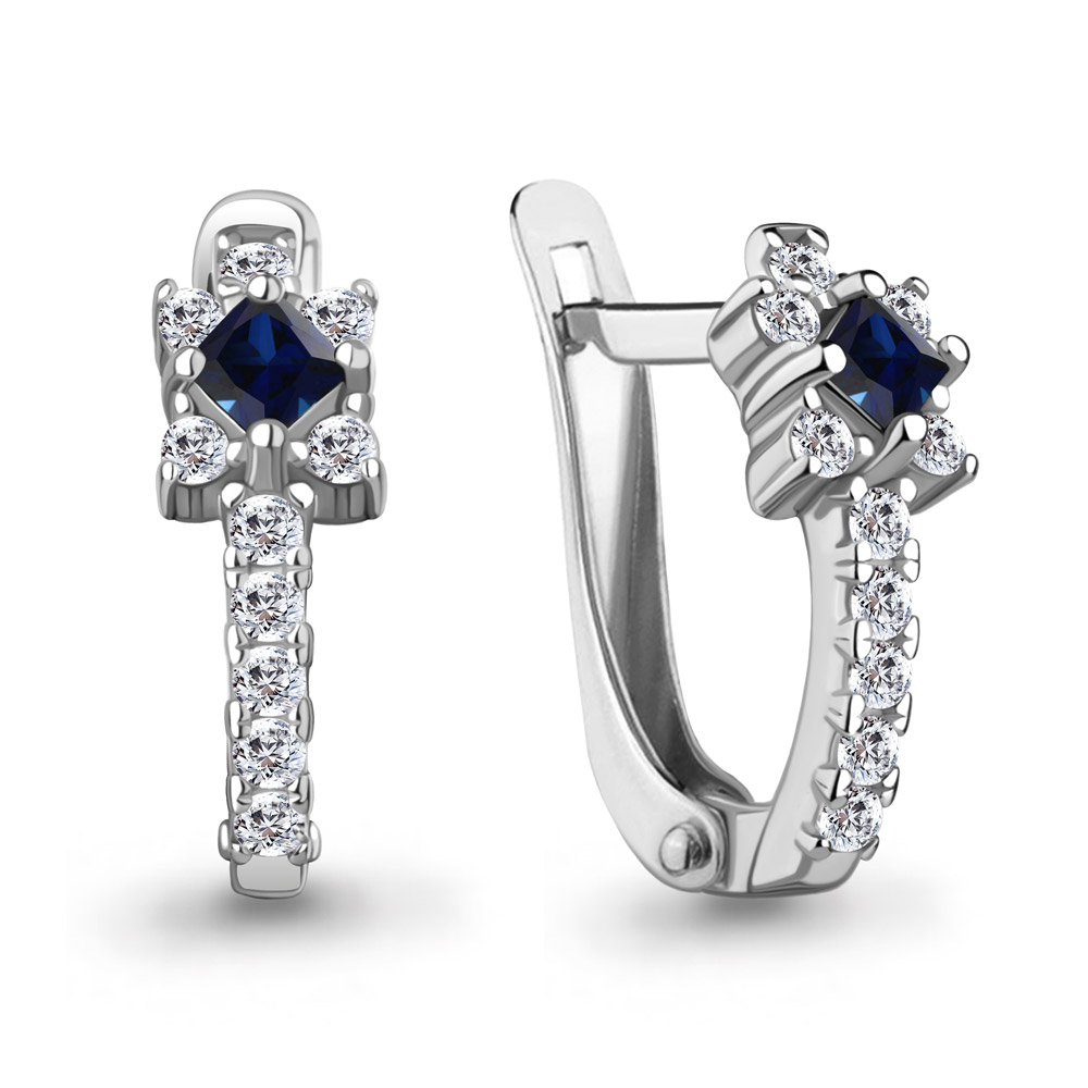 400805АБ Серьги из Серебра с наносапфирами, фианитами